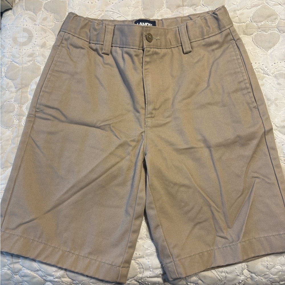 Lands' End Boy’s Flat Front Tan Khaki Shorts